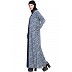 Printed contrast yoke casual Abaya - Indigo Blue